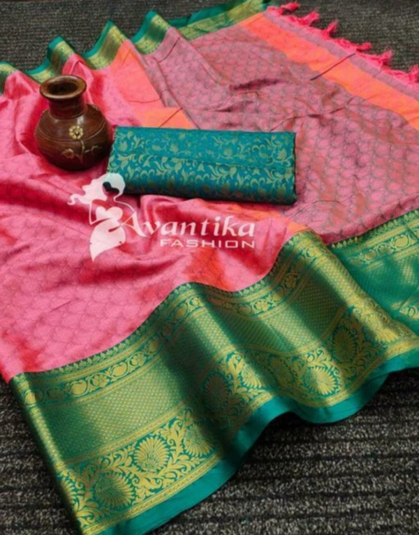 KESARI ENTERPRISES  Malisha Cotton Silk Designe Woven Saree With Blouse - Mercury, Free Size, 400(g)