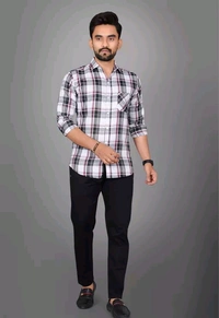 Voroxy Men Regular Fit Checkered Spread Collar Casual Shirt - White - L