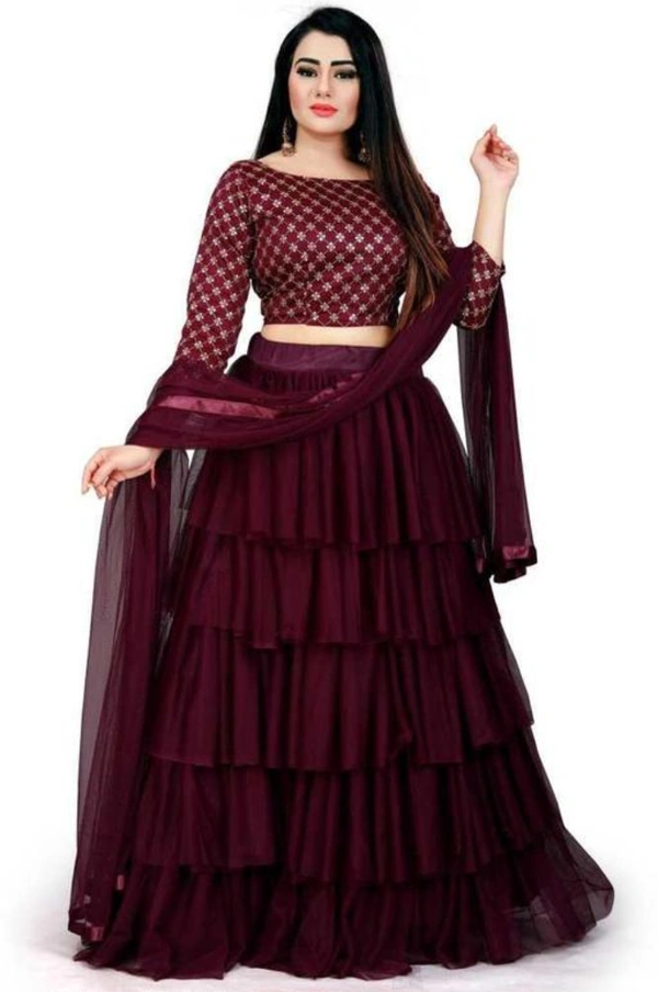 fancy net lengha choli and dupatta - Free size, Heath, Un Stitched, Net