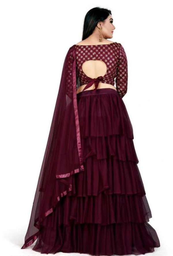 fancy net lengha choli and dupatta - Free size, Heath, Un Stitched, Net
