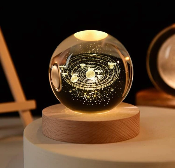 3D Galaxy Crystal Ball Night Lamp, Creative Engraved Crystal Ball Night Light, USB Table LED Wooden Crystal Ball for Home Decoration Birthday Gift for Teens, Boys, Girls (Galaxy) (Warm White) - Gold, Free Size, Galaxy