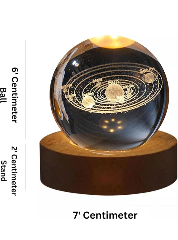 3D Galaxy Crystal Ball Night Lamp, Creative Engraved Crystal Ball Night Light, USB Table LED Wooden Crystal Ball for Home Decoration Birthday Gift for Teens, Boys, Girls (Galaxy) (Warm White) - Gold, Free Size, Galaxy