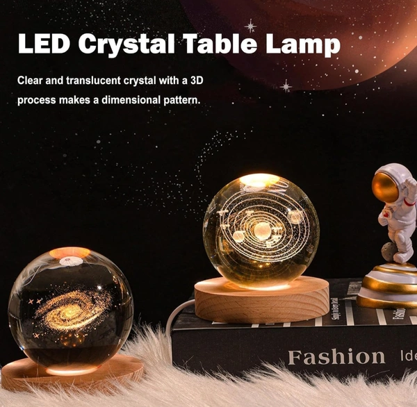 3D Galaxy Crystal Ball Night Lamp, Creative Engraved Crystal Ball Night Light, USB Table LED Wooden Crystal Ball for Home Decoration Birthday Gift for Teens, Boys, Girls (Galaxy) (Warm White) - Gold, Free Size, Galaxy