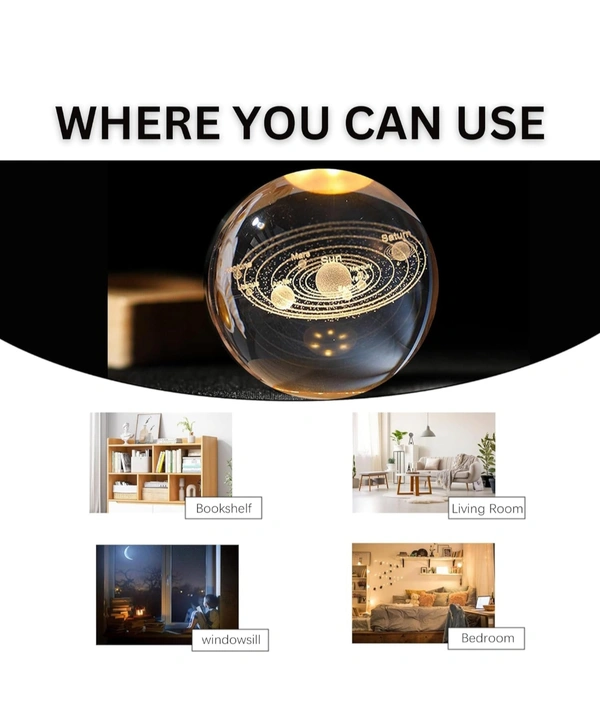 3D Galaxy Crystal Ball Night Lamp, Creative Engraved Crystal Ball Night Light, USB Table LED Wooden Crystal Ball for Home Decoration Birthday Gift for Teens, Boys, Girls (Galaxy) (Warm White) - Gold, Free Size, Galaxy