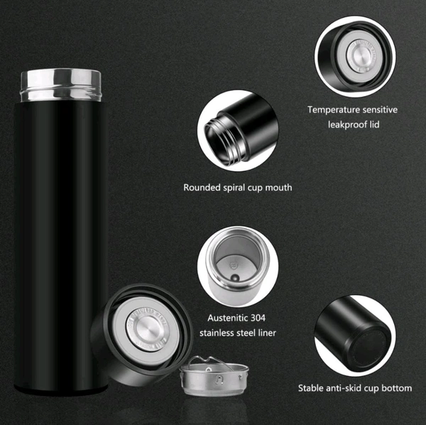 MAXICO  Stainless Steel New Intelligent Thermal Insulation Cup Smart Mug with Led Temperature 500 ML | Touch Display, 304 Ss Body | Warm, Hot & Cold | Leak Proof, Travel Mug, Insulated Bottle, Thermos - Black, 500ml, Stainless Steel