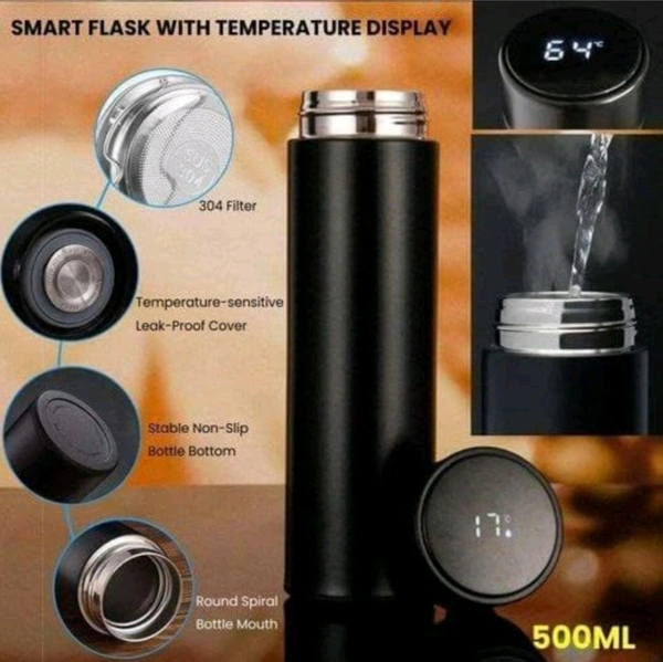 MAXICO  Stainless Steel New Intelligent Thermal Insulation Cup Smart Mug with Led Temperature 500 ML | Touch Display, 304 Ss Body | Warm, Hot & Cold | Leak Proof, Travel Mug, Insulated Bottle, Thermos - Black, 500ml, Stainless Steel
