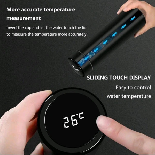 MAXICO  Stainless Steel New Intelligent Thermal Insulation Cup Smart Mug with Led Temperature 500 ML | Touch Display, 304 Ss Body | Warm, Hot & Cold | Leak Proof, Travel Mug, Insulated Bottle, Thermos - Black, 500ml, Stainless Steel