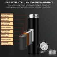 MAXICO  Stainless Steel New Intelligent Thermal Insulation Cup Smart Mug with Led Temperature 500 ML | Touch Display, 304 Ss Body | Warm, Hot & Cold | Leak Proof, Travel Mug, Insulated Bottle, Thermos - Black, 500ml, Stainless Steel
