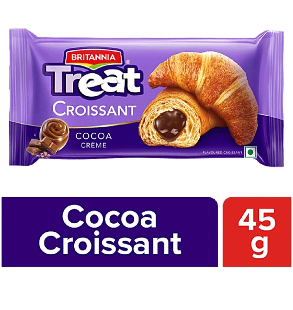 BRITIANIA  Treat Croissant - Cocoa Creme Filling, 100% Veg, Soft 6x45 g - Multipack - Brown, Pack Of 6, Puff