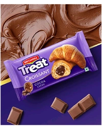 BRITIANIA  Treat Croissant - Cocoa Creme Filling, 100% Veg, Soft 6x45 g - Multipack - Brown, Pack Of 6, Puff