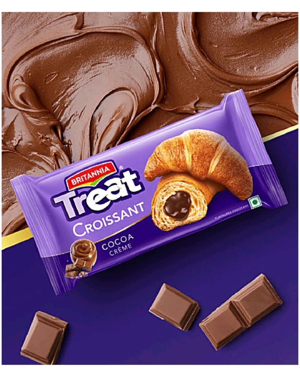 BRITIANIA  Treat Croissant - Cocoa Creme Filling, 100% Veg, Soft 6x45 g - Multipack - Brown, Pack Of 6, Puff