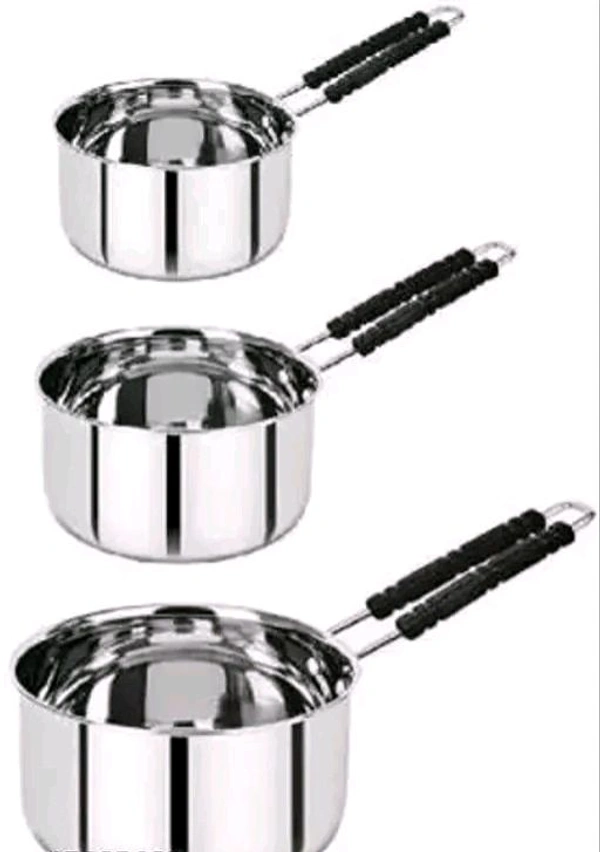 Steel Supreme Stainless Steel 3 pcs Flat Bottom Sauce Pan / Milk Pan / Tea PAN Combo Set, Cookware Set Capacity:- 1, 1.5, 2 Liter