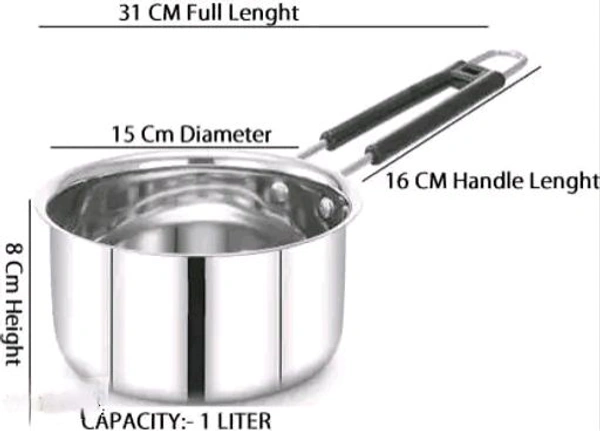 Steel Supreme Stainless Steel 3 pcs Flat Bottom Sauce Pan / Milk Pan / Tea PAN Combo Set, Cookware Set Capacity:- 1, 1.5, 2 Liter