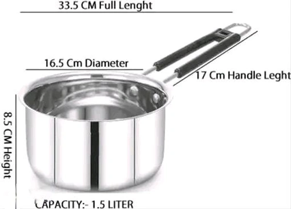 Steel Supreme Stainless Steel 3 pcs Flat Bottom Sauce Pan / Milk Pan / Tea PAN Combo Set, Cookware Set Capacity:- 1, 1.5, 2 Liter