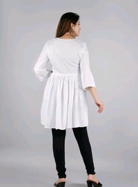 MAX Women solid rayon fabric with embroider in yoke trending top  - M, White