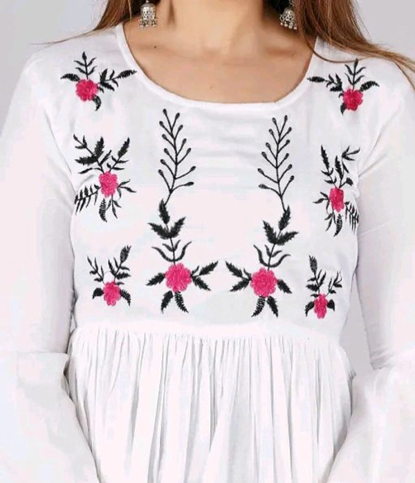 MAX Women solid rayon fabric with embroider in yoke trending top  - M, White