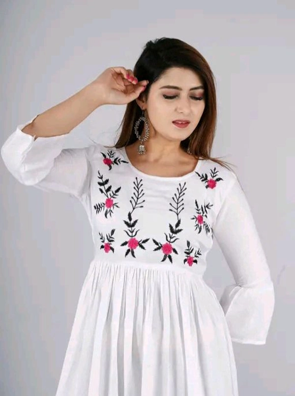 MAX Women solid rayon fabric with embroider in yoke trending top  - L, White