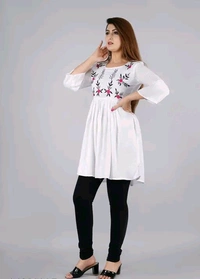 MAX Women solid rayon fabric with embroider in yoke trending top  - XL, White