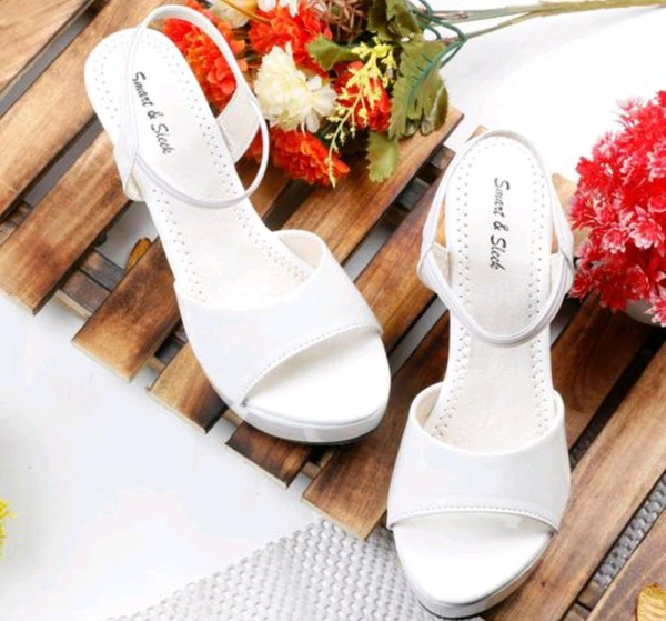 Smart And Sleek White Solid High Heel For Women - IND-5, White, PVC