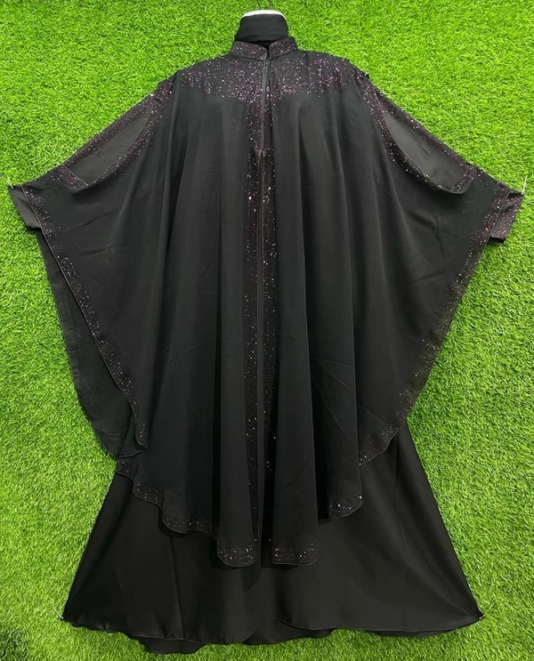 AM FASHION NIDA FARASHA NECK WORK, FRONT WORK AND SLEEVE STONE WORK  - 54-56, BLACK
