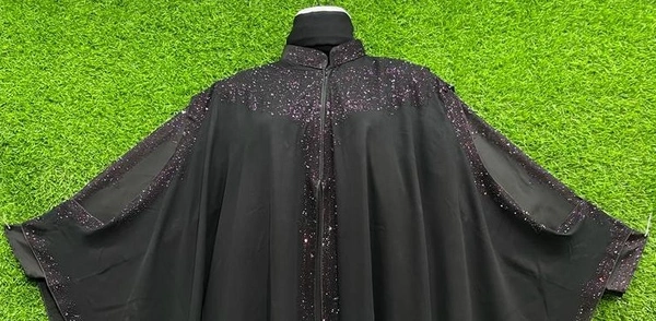 AM FASHION NIDA FARASHA NECK WORK, FRONT WORK AND SLEEVE STONE WORK  - 54-56, BLACK