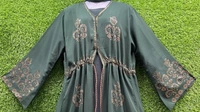 AM FASHION RAMA GREEN DOUBLE LAYER WITH GOLDEN STONE WORK ABAYA - 54-56, RAMA GREEN