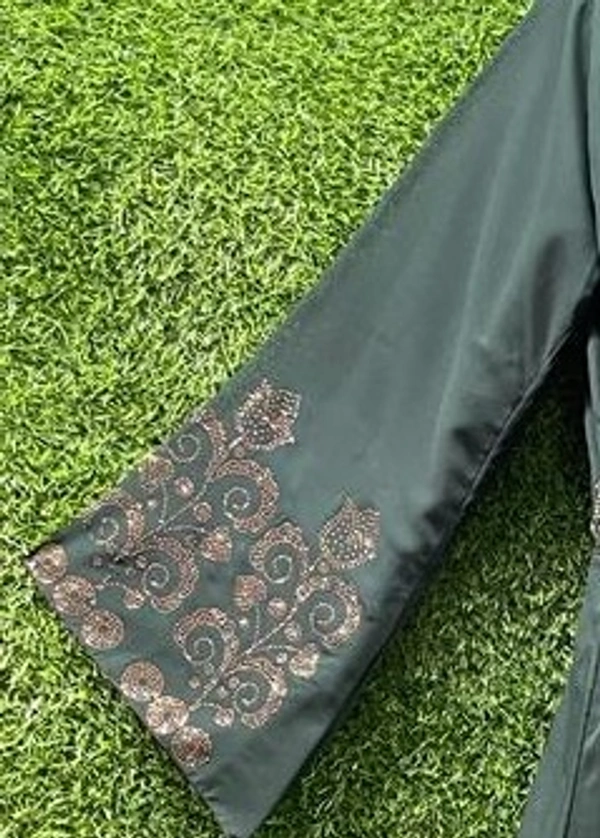 AM FASHION RAMA GREEN DOUBLE LAYER WITH GOLDEN STONE WORK ABAYA - 54-56, RAMA GREEN