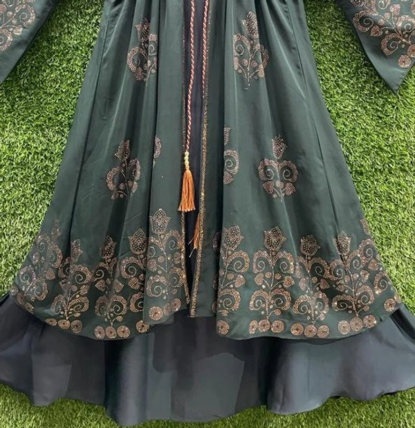 AM FASHION RAMA GREEN DOUBLE LAYER WITH GOLDEN STONE WORK ABAYA - 54-56, RAMA GREEN