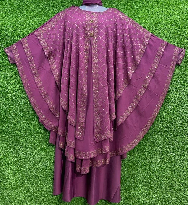 AM FASHION WINE COLOUR 3 LAYER WITH STONE WORK FARASHA - 54-56, WINE