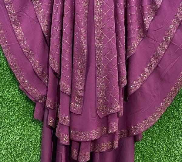 AM FASHION WINE COLOUR 3 LAYER WITH STONE WORK FARASHA - 54-56, WINE