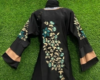 AM FASHION NIDA EMBROIDERY WITH STONE WORK ABAYA 3 LAYER CONTRAST COLOUR SLEEVE - 54-56, BLACK