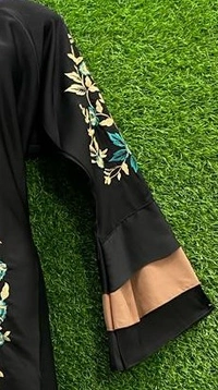 AM FASHION NIDA EMBROIDERY WITH STONE WORK ABAYA 3 LAYER CONTRAST COLOUR SLEEVE - 54-56, BLACK