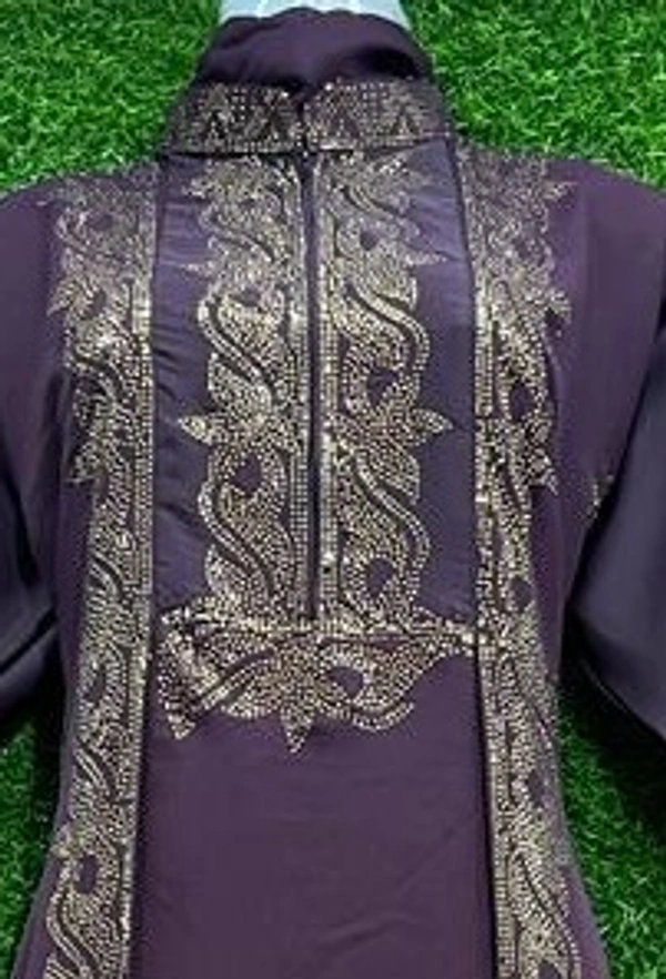 AM FASHION SHERVINE STYLE ABAYA WITH GOLDEN STONE WORK 3 LAYER SLEEVE - 54-56, WINE