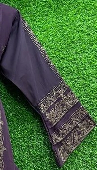 AM FASHION SHERVINE STYLE ABAYA WITH GOLDEN STONE WORK 3 LAYER SLEEVE - 54-56, WINE