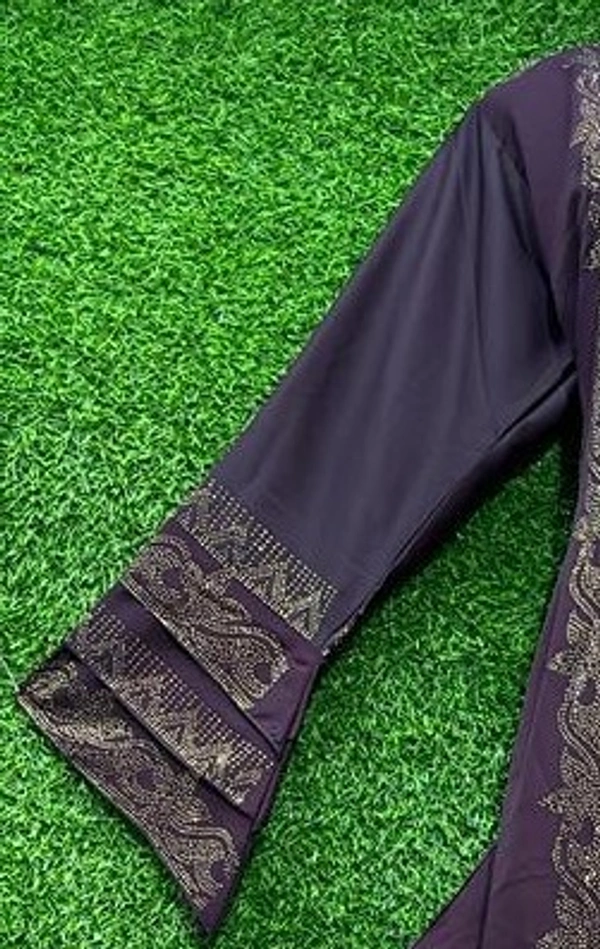 AM FASHION SHERVINE STYLE ABAYA WITH GOLDEN STONE WORK 3 LAYER SLEEVE - 54-56, WINE