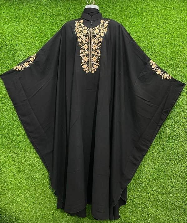 AM FASHION BLACK NIDA EMBROIDERY ABAYA WITH STONE WORK - 54-56, BLACK