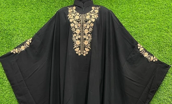 AM FASHION BLACK NIDA EMBROIDERY ABAYA WITH STONE WORK - 54-56, BLACK