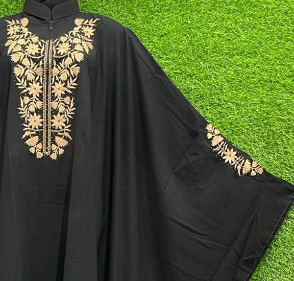 AM FASHION BLACK NIDA EMBROIDERY ABAYA WITH STONE WORK - 54-56, BLACK