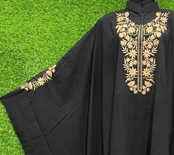 AM FASHION BLACK NIDA EMBROIDERY ABAYA WITH STONE WORK - 54-56, BLACK