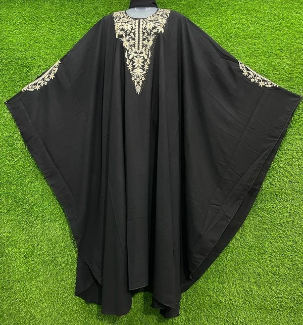 AM FASHION BLACK NIDA EMBROIDERY WITH STONE ABAYA - 54-56, BLACK