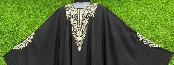 AM FASHION BLACK NIDA EMBROIDERY WITH STONE ABAYA - 54-56, BLACK