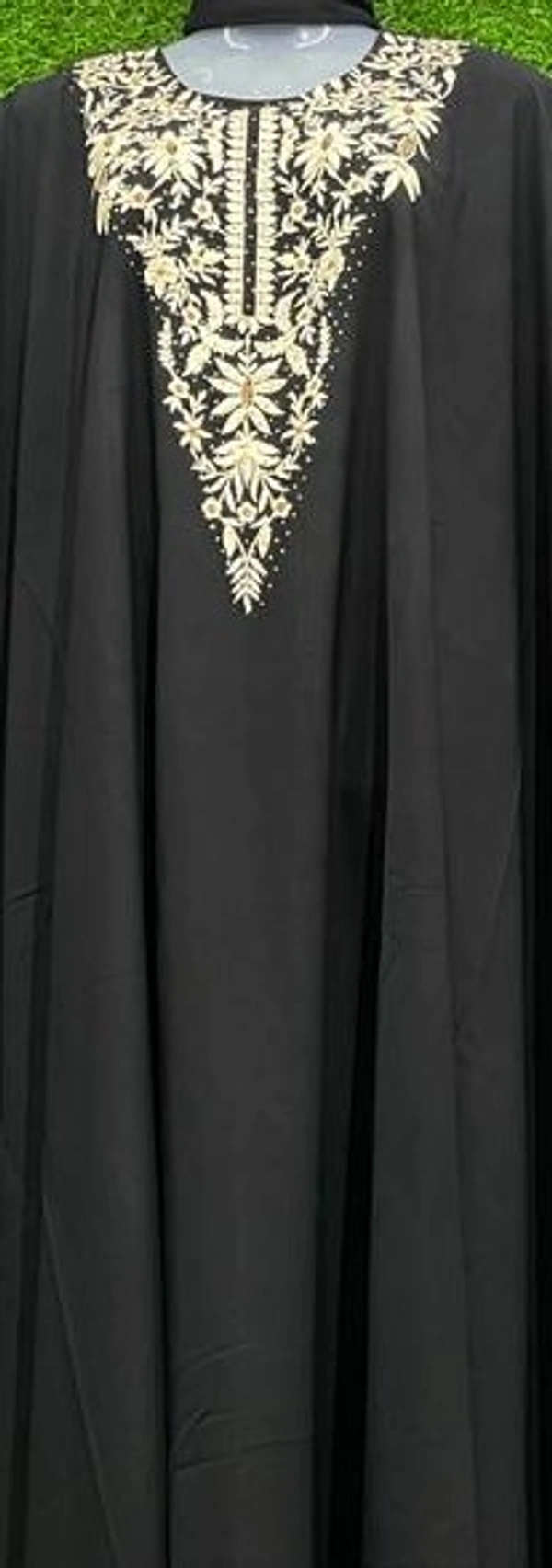 AM FASHION BLACK NIDA EMBROIDERY WITH STONE ABAYA - 54-56, BLACK