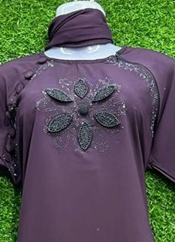 AM FASHION FIRDOUSE FABRIC HAND WORK ABAYA - 54-56, WINE