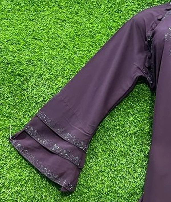 AM FASHION FIRDOUSE FABRIC HAND WORK ABAYA - 54-56, WINE