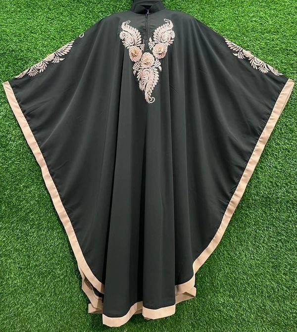 AM FASHION BLACK FIRDOUSE FABRIC EMBROIDERY WITH STONE ABAYA - 54-56, BLACK