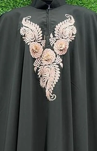 AM FASHION BLACK FIRDOUSE FABRIC EMBROIDERY WITH STONE ABAYA - 54-56, BLACK