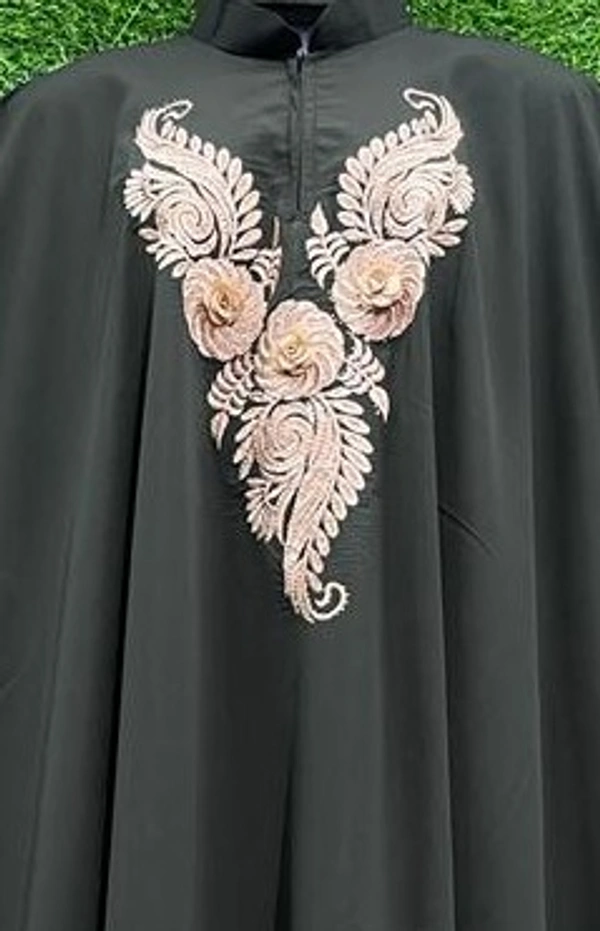 AM FASHION BLACK FIRDOUSE FABRIC EMBROIDERY WITH STONE ABAYA - 54-56, BLACK