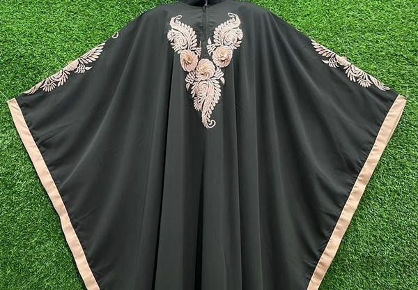 AM FASHION BLACK FIRDOUSE FABRIC EMBROIDERY WITH STONE ABAYA - 54-56, BLACK