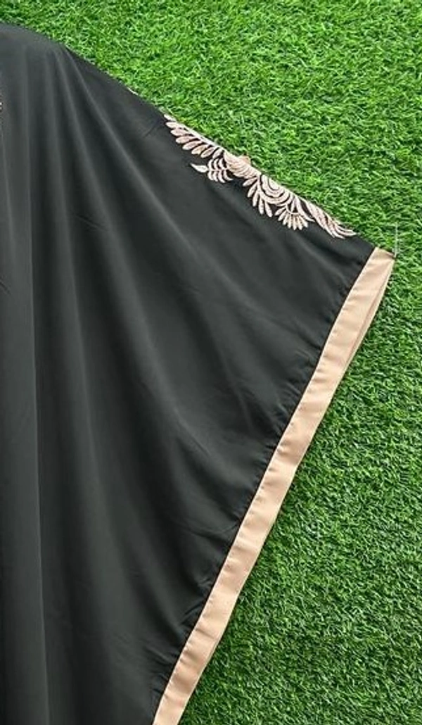 AM FASHION BLACK FIRDOUSE FABRIC EMBROIDERY WITH STONE ABAYA - 54-56, BLACK