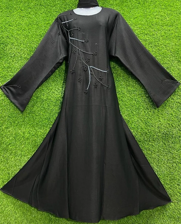 AM FASHION ZOOM FABRIC HAND WORK ABAYA - 54-56, BLACK